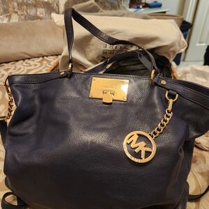 Michael Kors Navy Leather Tote with Gold Details